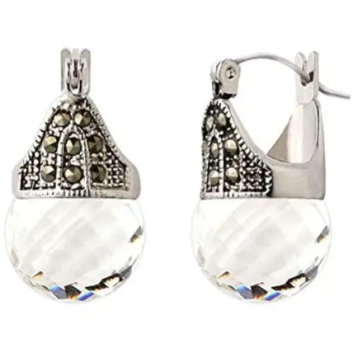 Linda Schnoll Hematite and Ball Hinged Pierced Earrings - Swarovski Crystal Faceted Linda Schnoll Hematite and Ball Hinged Pierced Earrings - Swarovski Crystal Faceted