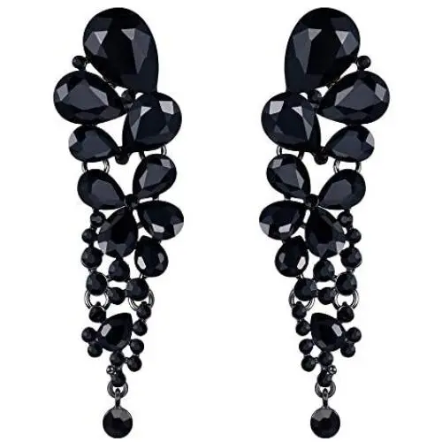 EVER FAITH Womens Crystal Gorgeous Tear Drop Wedding Dangle Pierced Earrings Jet Color Black-Tone EVER FAITH Womens Crystal Gorgeous Tear Drop Wedding Dangle Pierced Earrings Jet Color Black-Tone