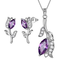 Aurora Tears Flower Necklace Earrings Sets Women 925 Sterling Silver Rose/Tulip/Catus Jewelry Birthday Dating Gift
