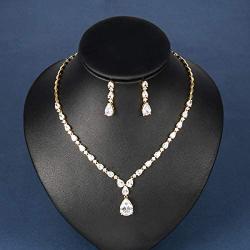 WeimanJewelry Round Cubic Zirconia CZ Teardrop Bridal Necklace and Dangling Earring Set for Women Wedding Party Prom