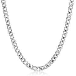 The Bling Factory 3mm High-Polished Stainless Steel Beveled Curb Chain Necklace