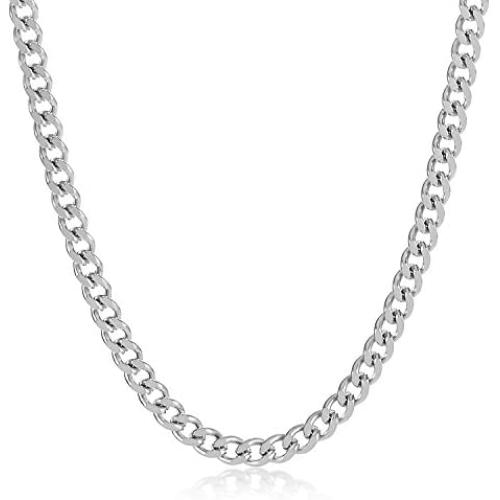 The Bling Factory 3mm High-Polished Stainless Steel Beveled Curb Chain Necklace