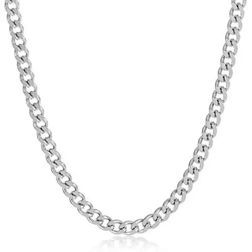The Bling Factory 3mm High-Polished Stainless Steel Beveled Curb Chain Necklace