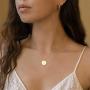 Disc Initial Necklaces for Women Girls,18K Gold Plated Round Disc Double Side Engraved Rose Flower Necklace Initial Adjustable Personalized Alphabet Letter Pendant for Women