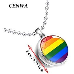 CENWA LGBT Gay Pride Rainbow Time Gemstone Double-Sided Glass Ball Pendant Necklace LGBT Lesbian Jewelry