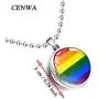 CENWA LGBT Gay Pride Rainbow Time Gemstone Double-Sided Glass Ball Pendant Necklace LGBT Lesbian Jewelry