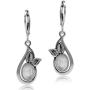 Silvershake Oval Shape Cabochon Stone or Shell 925 Sterling Silver Leaf Leverback Dangle Earrings Jewelry for Women or Teens