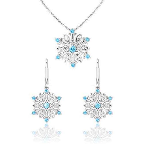 Belinda Jewelz Sterling Silver Gem Snowflake Earrings and Pendant Necklace Set