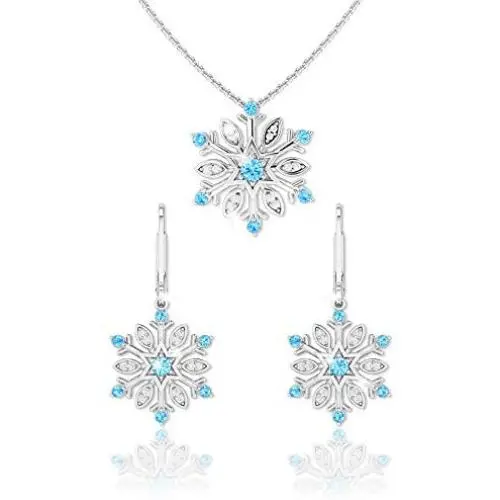 Belinda Jewelz Sterling Silver Gem Snowflake Earrings and Pendant Necklace Set