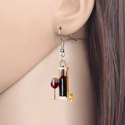 NEWEI Acrylic Goblet Red Wine Bottle Earrings Big Long Print Dangle Drop Drink Jewelry For Women Girls Fashion Party Gift Decoration