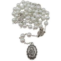TALISMAN4U Seven Sorrows of Mary Rosary Chaplet White Glass Beads Catholic Jewelry Necklace for Women with Rosary Box
