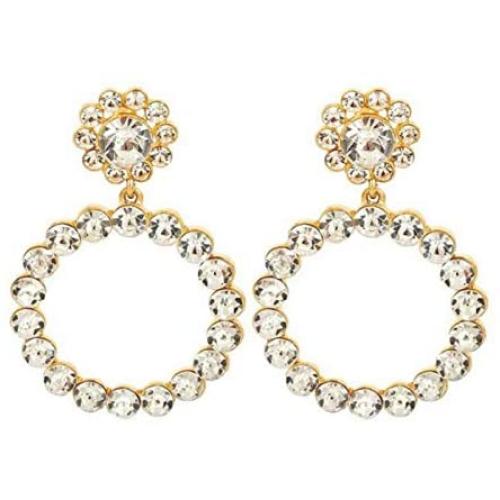 SERAKI Fashion Women Crystal Large Hoop Circle Lady Luxury Drop Dangle Earrings Jewelry (Crystal - Gold)