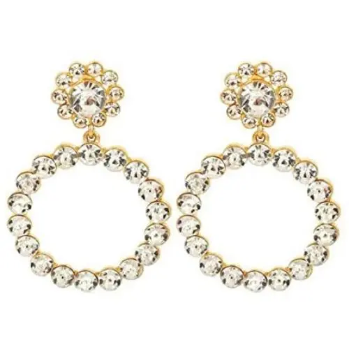 SERAKI Fashion Women Crystal Large Hoop Circle Lady Luxury Drop Dangle Earrings Jewelry (Crystal - Gold)