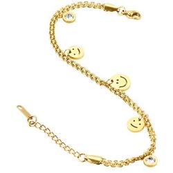 KINSNG Chain Bracelet for Women, 18k Gold Plated Durable Link Cute Smiley Bracelet for Women Girls Men