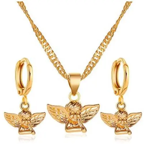 HUJUON Gold Angel Baby Necklace Hoop Earring Set for Women.Cherub Angel Wing Guardian Dangle Earring Pendant Necklace HUJUON Gold Angel Baby Necklace Hoop Earring Set for Women.Cherub Angel Wing Guardian Dangle Earring Pendant Necklace