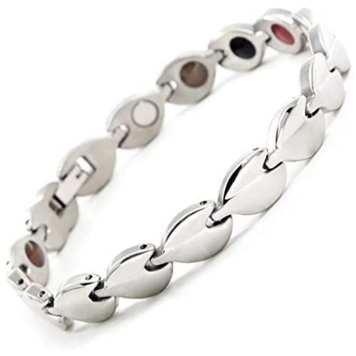 N+NITROLUBE Magnetic Therapy Bracelet for Women Stainless Steel Bracelets Link Elegant Magnetic Jewelry Gift (Silver, 7.87)