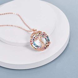 TOUPOP Rose Gold Tree of Life Necklace Sterling Silver Mothers Day Gifts from Daughter Family Jewelry with Volcano Crystal Gifts for Mom Women Grandmother Teen Girls Birthday Friend