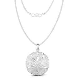 Unique Royal Jewelry 925 Solid Sterling Silver Two Sides Raised Sand Dollar Starfish Pendant and Necklace.