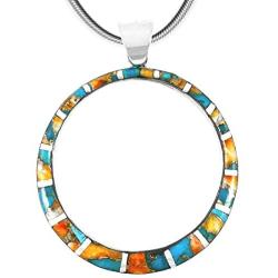 Gemstone Pendant Necklace in 925 Sterling Silver Genuine Turquoise & Gemstones (24'' Length)