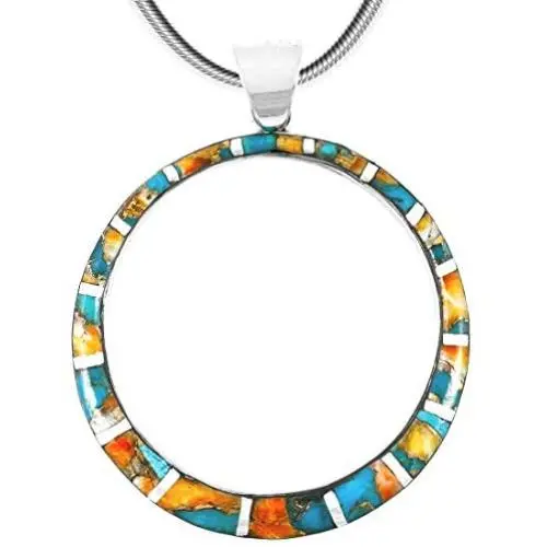 Gemstone Pendant Necklace in 925 Sterling Silver Genuine Turquoise & Gemstones (24'' Length)