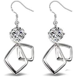 YAZILIND Drop Dangle Earrings Silver Cubic Zirconia Sparkling Women Fish Hook Earrings Elegant Vintage Statement Party Jewelry