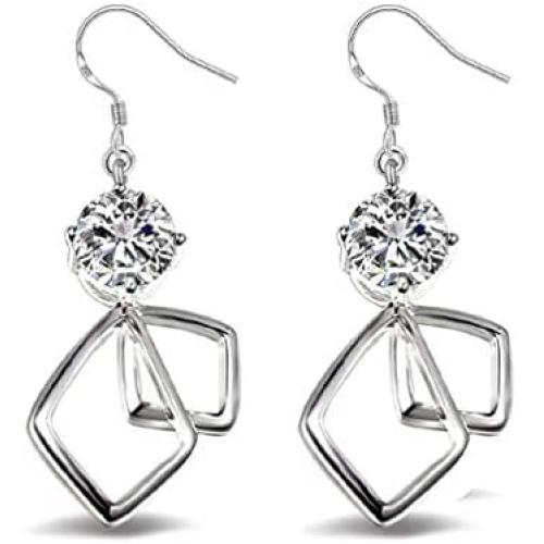 YAZILIND Drop Dangle Earrings Silver Cubic Zirconia Sparkling Women Fish Hook Earrings Elegant Vintage Statement Party Jewelry