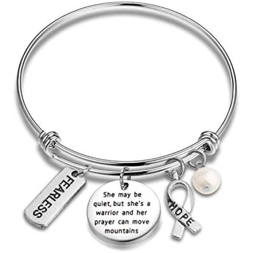 BAUNA Encouragement Bracelet Warrior Gifts Shes a Worrier and Her Prayer Can Move Mountains Addiction Recovery Gifts Sober Jewelry Gifts for Her