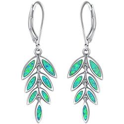 Opal Gem Leverback Earrings Lightweight, Olive Leaf Opal Earrings for Women Girls