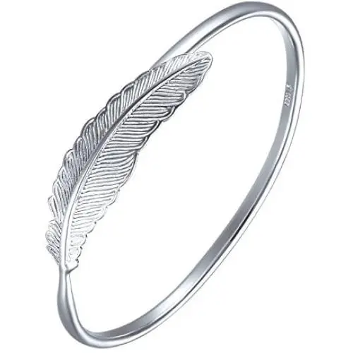 SA SILVERAGE 925 Sterling Silver Feather Bracelet Bangles For Women Vintage Style Adjustable Cuff Jewelry SA SILVERAGE 925 Sterling Silver Feather Bracelet Bangles For Women Vintage Style Adjustable Cuff Jewelry