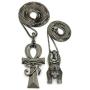 Shiny Jewelers USA Mens Egyptian Anubis & ANKH Cross Pendant & Box Chains Hip HOP Necklace Set Black