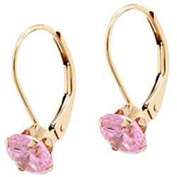 Quality Jewels 14k Gold Earrings, Yellow Gold Dangle Earrings with Round Cubic Zirconia Stone and Easy-to-Use Secure Leverback Clasp