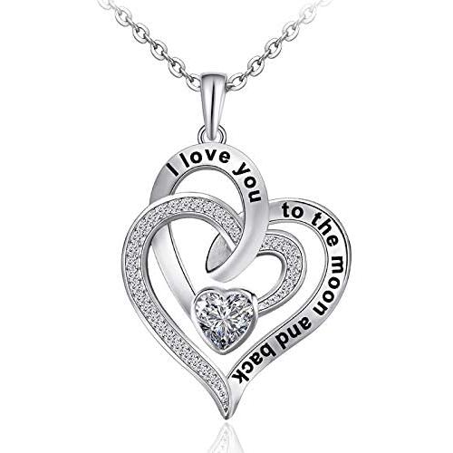 Distance Heart Necklace for Women 925 Sterling Sliver Heart Jewelry I Love You to The Moon and Back Necklaces for Mother Girlfriend Wife with Jewelry Gift Box