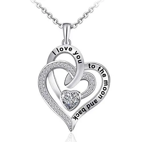Distance Heart Necklace for Women 925 Sterling Sliver Heart Jewelry I Love You to The Moon and Back Necklaces for Mother Girlfriend Wife with Jewelry Gift Box