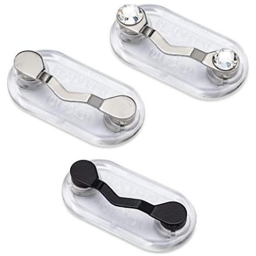 Readerest Magnetic Eyeglass Holders, Made In USA, 3 Pack (Stainless Steel, Black, & Stainless Steel w/ Crystals)