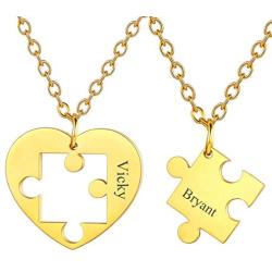U7 Couples Necklace Stainless Steel Gold Color Custom Cat Yin Yang/Heart Puzzle BFF Friendship/Mother Daugther/His and Her Matching Set Necklaces for Men Women