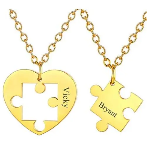 U7 Couples Necklace Stainless Steel Gold Color Custom Cat Yin Yang/Heart Puzzle BFF Friendship/Mother Daugther/His and Her Matching Set Necklaces for Men Women