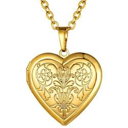 GOLDCHIC JEWELRY Heart Locket Necklace,18K Gold Plated/Platinum Plated/Rose Gold Flower/Tree of Life Memorial Photo Locket Necklace with Picture with 20”+2” Chain,with Gift Box