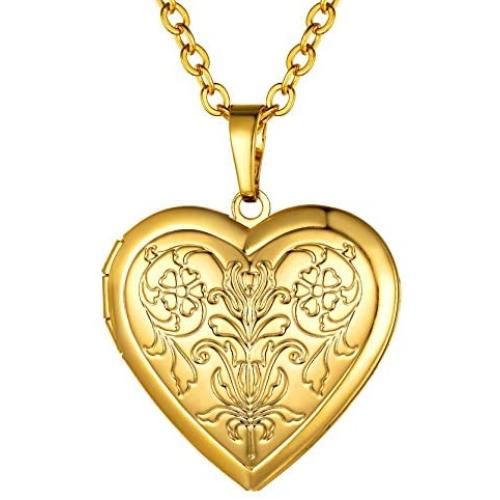GOLDCHIC JEWELRY Heart Locket Necklace,18K Gold Plated/Platinum Plated/Rose Gold Flower/Tree of Life Memorial Photo Locket Necklace with Picture with 20”+2” Chain,with Gift Box