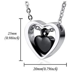 HQ Personalized Engraving Custom Stainless Steel Double Heart Black Pendant Cremation Urn Necklace for Ashes Keepsake Memorial