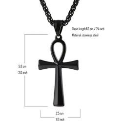 HZMAN Mens Stainless Steel Coptic Ankh Cross Religious Pendant Necklace, 22+2'' Rope Chain
