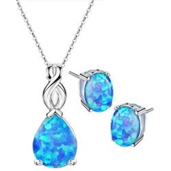 Mints Opal Jewelry Set Sterling Silver Pendant Necklace Stud Earrings October Birthstone Gemstone Fine Jewelry for Women