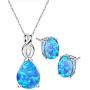 Mints Opal Jewelry Set Sterling Silver Pendant Necklace Stud Earrings October Birthstone Gemstone Fine Jewelry for Women