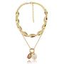 The Woos Layered Simulated Chain Choker Shell Map Heart Crystal Pendant Necklace Hollow Out Round Circle Punk Chunky Gold Long Chain Statement Choker Necklace for Women Girls Jewelry