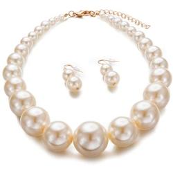 Womens Faux Big Pearl Choker Necklace and Earring Set Fashion Pearl Set