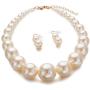 Womens Faux Big Pearl Choker Necklace and Earring Set Fashion Pearl Set