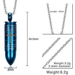 XUANPAI Stainless Steel Lords Prayer Bibe Versr Engraved Bullet Pendant Urn Necklaces for Ashes Holder Keepsake Memorial Jewelry