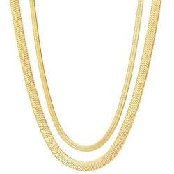 Fiusem Gold Necklaces for Women, 14K Gold Plated Snake Chain Necklace Herringbone Choker Necklaces for Women