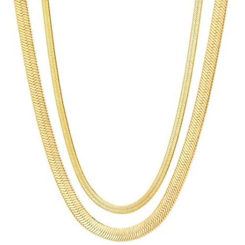 Fiusem Gold Necklaces for Women, 14K Gold Plated Snake Chain Necklace Herringbone Choker Necklaces for Women