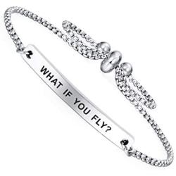 Dainty Cuff Bracelet - WHAT IF YOU FLY? - Inspirational Gifts for Women Teen Girls Birthday Present