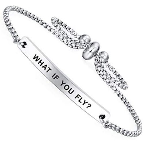 Dainty Cuff Bracelet - WHAT IF YOU FLY? - Inspirational Gifts for Women Teen Girls Birthday Present